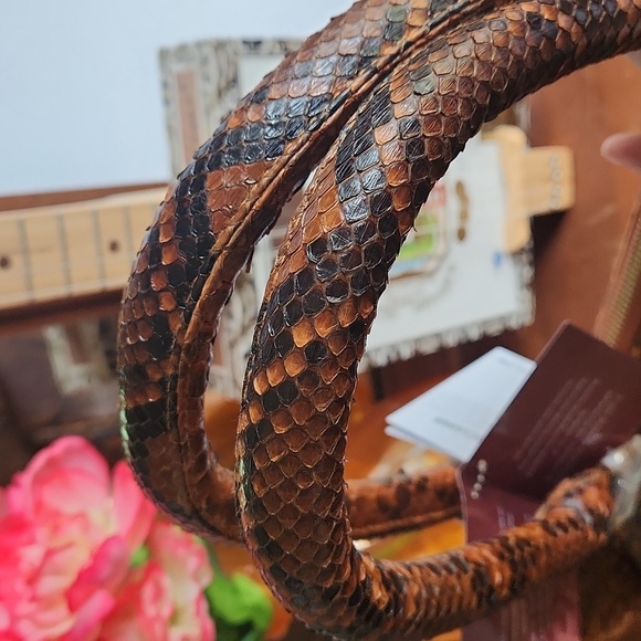 Grand Pelle Genuine Indonesian Python Satchel w/ Crossbody Strap, Natural Brown - Picture 6 of 14